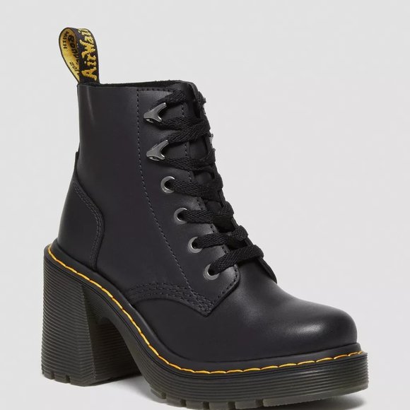 Dr. Martens Shoes - Dr. Marten JESY SENDAL LEATHER LACE UP FLARED HEEL BOOTS